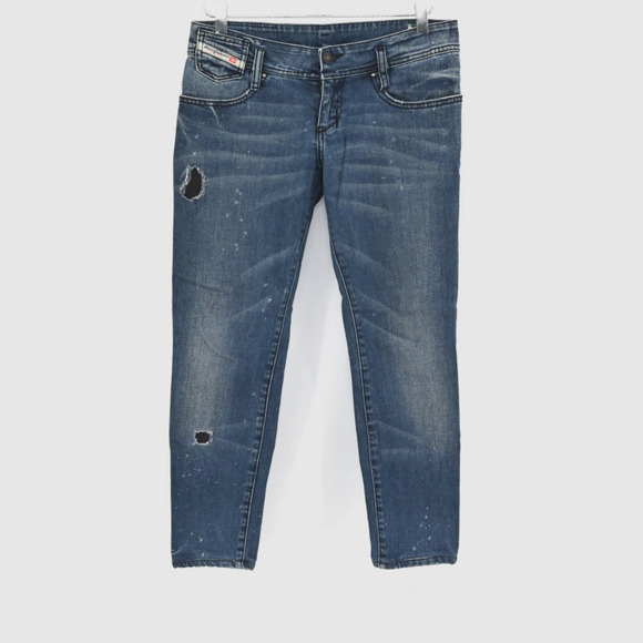 Vtg‎ Y2k DIESEL Womens Low Rise Jeans Size 28 Skinny Bleach Splatter Distressed - Picture 1 of 13